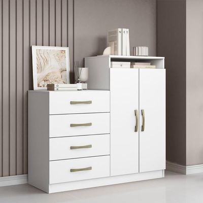 Comoda 4 Gavetas 2 Portas 115 Cm Londres Branco Armoveis Branco