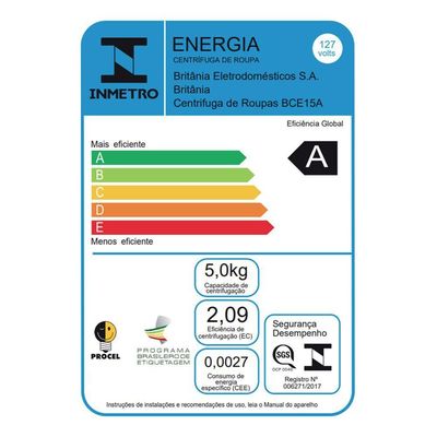 Centrifuga De Roupas 15kg Britânia Timer Programável Bce15a 127v
