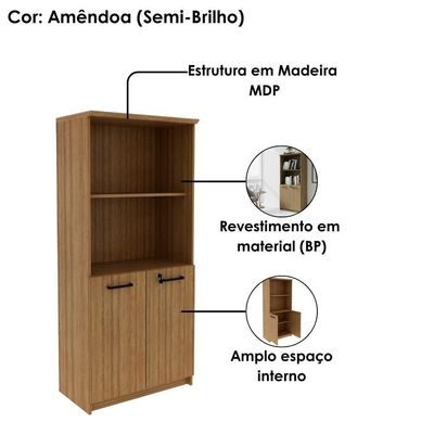 Armario Para Escritorio 02 Portas Com Chave Me4199 Amendoa Tecno Mobili Amendoa