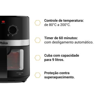 Air Fryer Philco 9L Visor Glass Redstone 1800W PAF90 127V