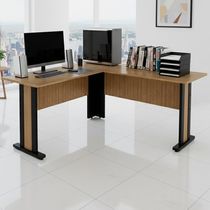 Mesa Escrivaninha De Canto Para Escritório 160 Cm Me4195 Amendoa Preto Tecno Mobili Amendoa Preto