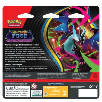 Blister Pokémon triplo Megaevolução Fogo Fantasmagórico 19 Cards