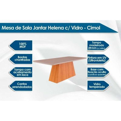 Mesa Multiuso Cozinha Helena c/ Tampo Madeirado c/ Vidro 210cm Cinamomo/Off White - Cimol