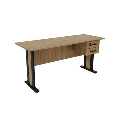Mesa de Computador Solteiro ME-4193 c/ 2 Gavetas (1 c/ Chave) Amêndoa/Preto - Tecno Mobili