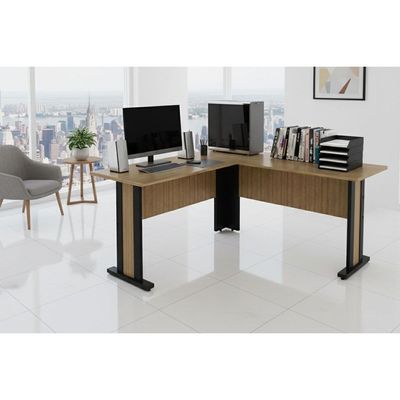 Mesa de Computador Solteiro Canto ME-4195 Amêndoa/Preto - Tecno Mobili