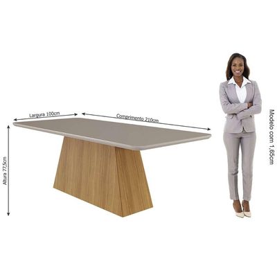 Mesa Multiuso Cozinha Helena c/ Tampo Madeirado c/ Vidro 210cm Nature-Cinamomo/Off White - Cimol