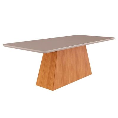 Mesa Multiuso Cozinha Helena c/ Tampo Madeirado c/ Vidro 210cm Nature-Cinamomo/Off White - Cimol