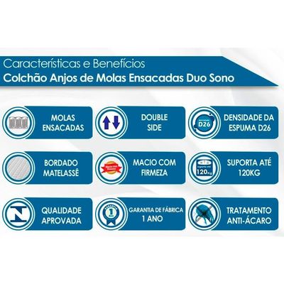 Colchão Casal Molas Anjos Duo Sono Gray 138x188x30