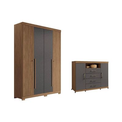 Quarto Completo Modu +Cômoda QC328 Jatobá/Grafite - Santos Andirá