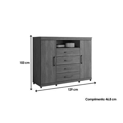 Quarto Completo Modu +Cômoda QC328 Jatobá/Grafite - Santos Andirá