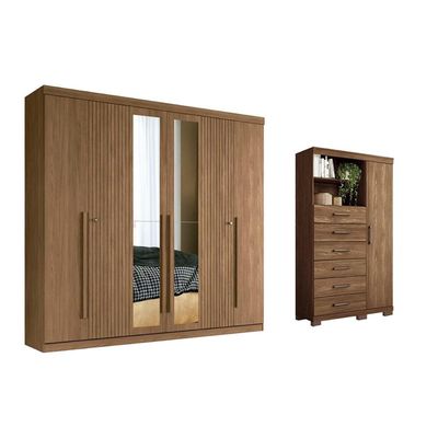 Quarto Completo Modu 2 Peças (1GuardaRoupa+1Cômoda) QC364 Jatobá - Santos Andirá