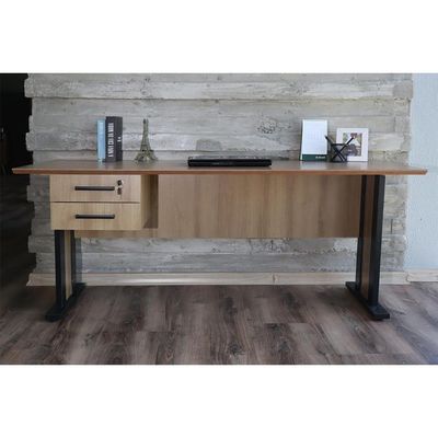 Mesa Computador Casal ME-4193 c/ 2 Gavetas (1 c/ Chave) Amêndoa/Preto - Tecno Mobili