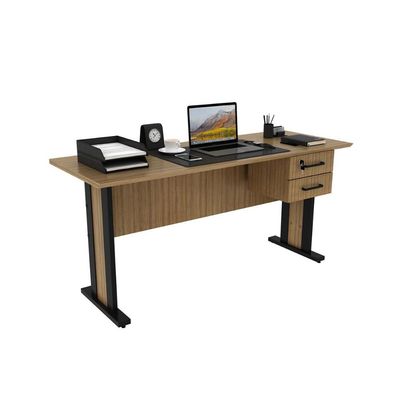 Mesa Computador Casal ME-4193 c/ 2 Gavetas (1 c/ Chave) Amêndoa/Preto - Tecno Mobili