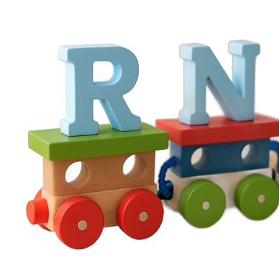 Trenzinho infantil Multicolorido Madeira Personalizado nome brinquedo