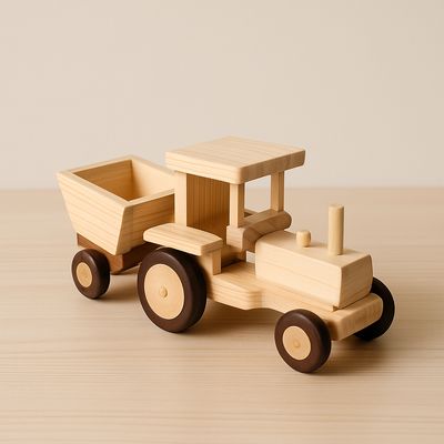 brinquedo infantil Trator Madeira Natural 2 peças 11x31
