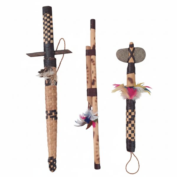 Decoração indígena Artefatos Tupi Artesanais zarabatana machadinha faca com bainha