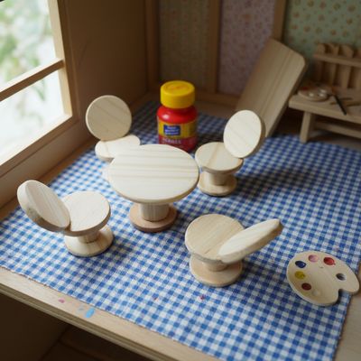 Miniatura de Mesa Redonda com Cadeiras Conjunto Decorativo