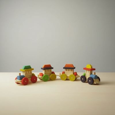 Trenzinho de Madeira Multicolorido 4 Peças Sem Pregos 10x45 brinquedo infantil