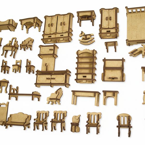 Kit Móveis Miniatura em MDF 36 Peças Montadas brinquedo montar