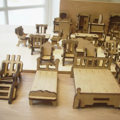 Kit Móveis Miniatura em MDF 36 Peças Montadas brinquedo montar