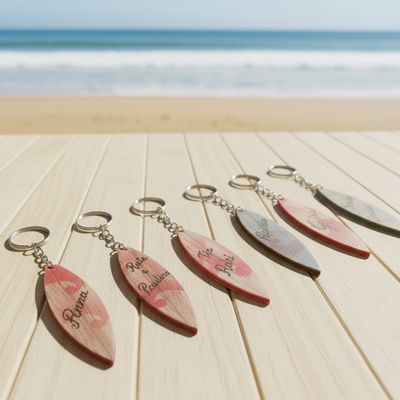 15 Chaveiros de Madeira Prancha de Surf Gravada Personalizada