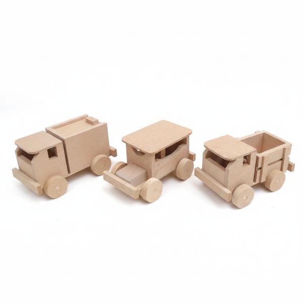 Bloco Montar Kit Trio Alegria Cru Caminhão de Madeira para Montar