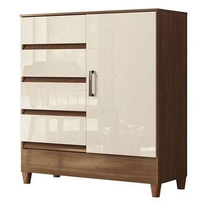 Comoda 1 Portas 4 Gavetas Fit Jequitibá Off Acetinado - Santos Andirá