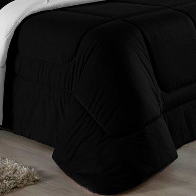 Kit Edredom Dupla Face  Jogo De Lençol Casal Viúva Nobre 7 Peças  100% Algodão - Preto  Branco