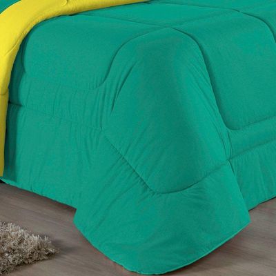 Kit Edredom Dupla Face  Jogo De Lençol Casal Viúva Nobre 7 Peças  100% Algodão - Jade  Amarelo