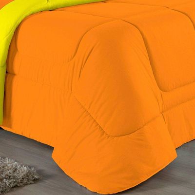 Kit Edredom Dupla Face  Jogo De Lençol Casal Viúva Nobre 7 Peças  100% Algodão - Laranja  Amarelo