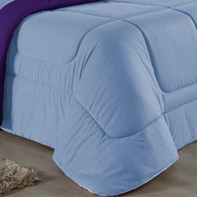 Kit Edredom Dupla Face  Jogo De Lençol Casal Viúva Nobre 7 Peças  100% Algodão - Azul-bebê  Roxo