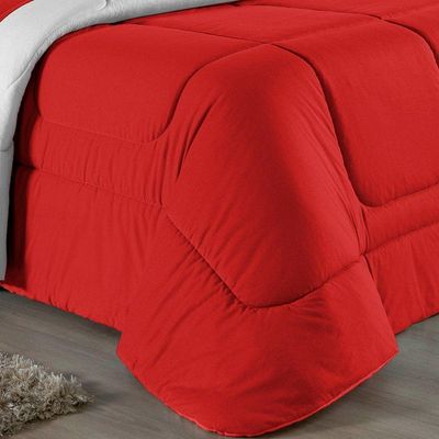 Kit Edredom Dupla Face  Jogo De Lençol Casal Viúva Nobre 6 Peças  100% Algodão - Vermelho  Branco
