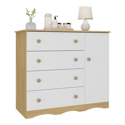 Cômoda Infantil 95cm 1 Porta E 4 Gavetas Realeza Multimóveis Mp4454 Madeiradobranco Madeiradobranco