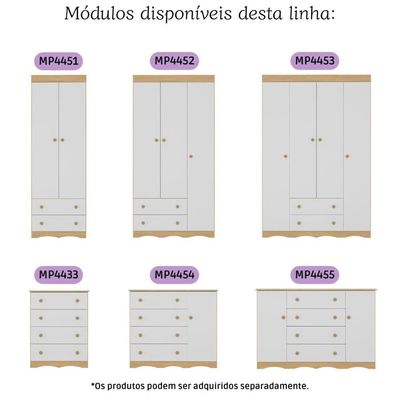 Cômoda Infantil 95cm 1 Porta E 4 Gavetas Realeza Multimóveis Mp4454 Madeiradobranco Madeiradobranco