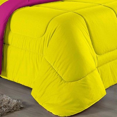 Kit Edredom Dupla Face  Jogo De Lençol Casal Viúva Nobre 6 Peças  100% Algodão - Amarelo  Pink
