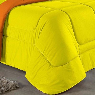 Kit Edredom Dupla Face  Jogo De Lençol Casal Viúva Nobre 6 Peças  100% Algodão - Amarelo  Laranja