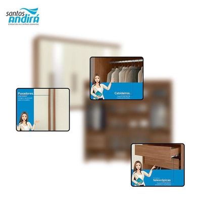Guarda Roupa Casal 8Portas 4Gavetas Master New C/ Espelho Pés Jatobá Areia Acetinado Santos Andirá