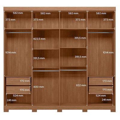 Guarda Roupa Casal 8Portas 4Gavetas Master New C/ Espelho Pés Jatobá Areia Acetinado Santos Andirá