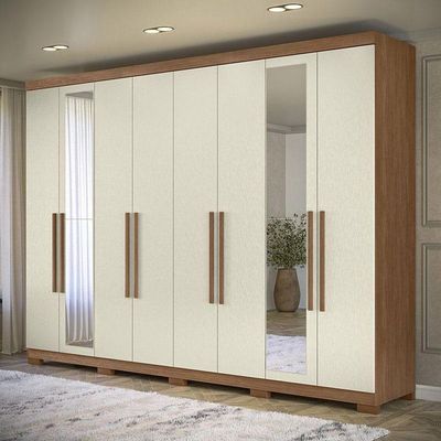 Guarda Roupa Casal 8Portas 4Gavetas Master New C/ Espelho Pés Jatobá Areia Acetinado Santos Andirá