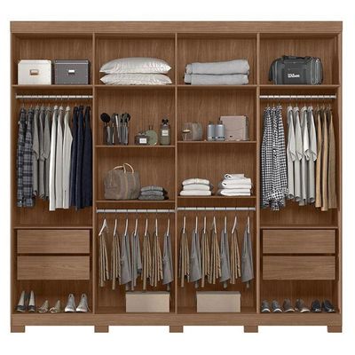 Guarda Roupa Casal 8Portas 4Gavetas Master New C/ Espelho Pés Jatobá Areia Acetinado Santos Andirá