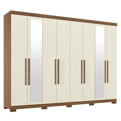 Guarda Roupa Casal 8Portas 4Gavetas Master New C/ Espelho Pés Jatobá Areia Acetinado Santos Andirá