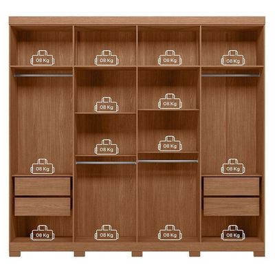 Guarda Roupa Casal 8Portas 4Gavetas Master New C/ Espelho Pés Jatobá Areia Acetinado Santos Andirá