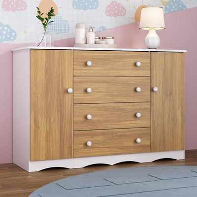 Cômoda Infantil 125cm 2 Portas E 4 Gavetas Realeza Multimóveis  Brancomadeirado