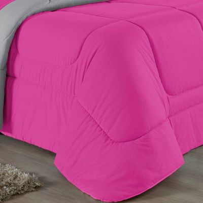 Kit Edredom Dupla Face + Jogo De Lençol Casal Viúva Nobre 7 Peças Malha 100% Algodão - Pink / Cinza