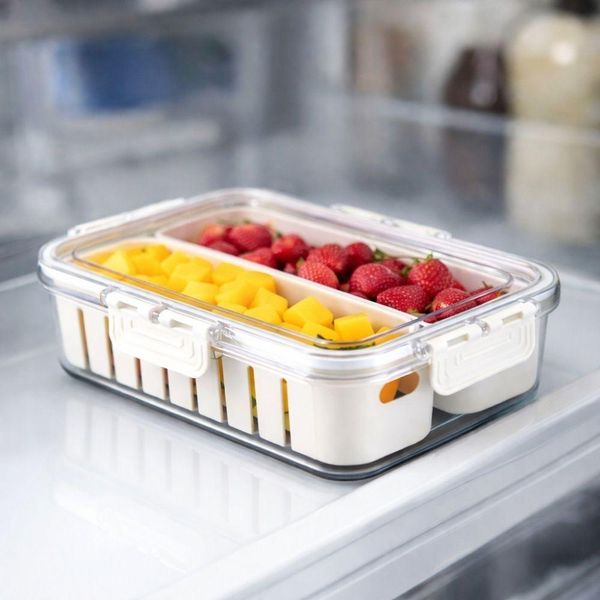 Organizador Geladeira Hermético Tampa Com 2 Cestos Acrílico