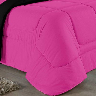 Kit Edredom Dupla Face + Jogo De Lençol Casal Viúva Nobre 7 Peças Malha 100% Algodão - Pink / Preto
