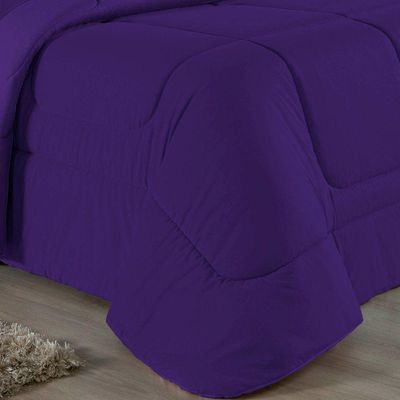 Kit Edredom Dupla Face + Jogo De Lençol Casal Nobre 7 Peças Malha 100% Algodão - Roxo