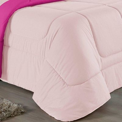 Kit Edredom Dupla Face + Jogo De Lençol Casal Nobre 7 Peças Malha 100% Algodão - Rosa / Pink