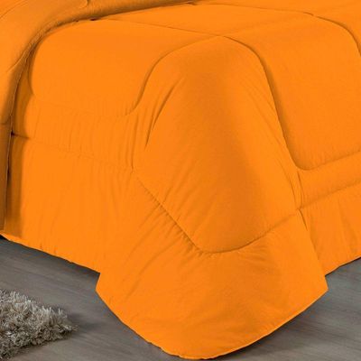 Kit Edredom Dupla Face + Jogo De Lençol Casal Nobre 7 Peças Malha 100% Algodão - Laranja