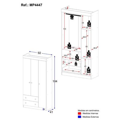 Guarda-roupa Infantil 92cm 3 Portas E 2 Gavetas Encanto Multimóveis Mp4447 Branco Branco
